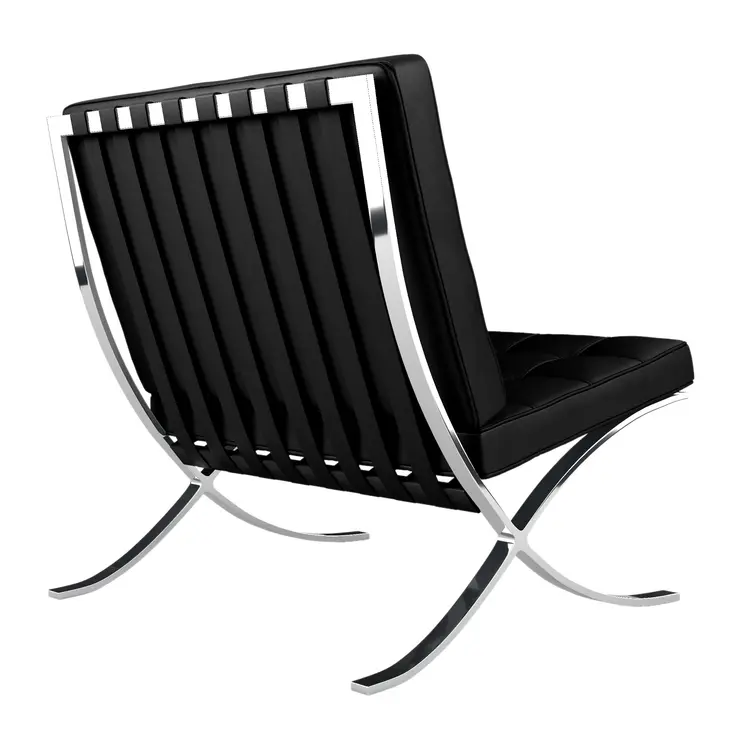 32" Black and Silver Italian Leather Tufted Lounge Chair
