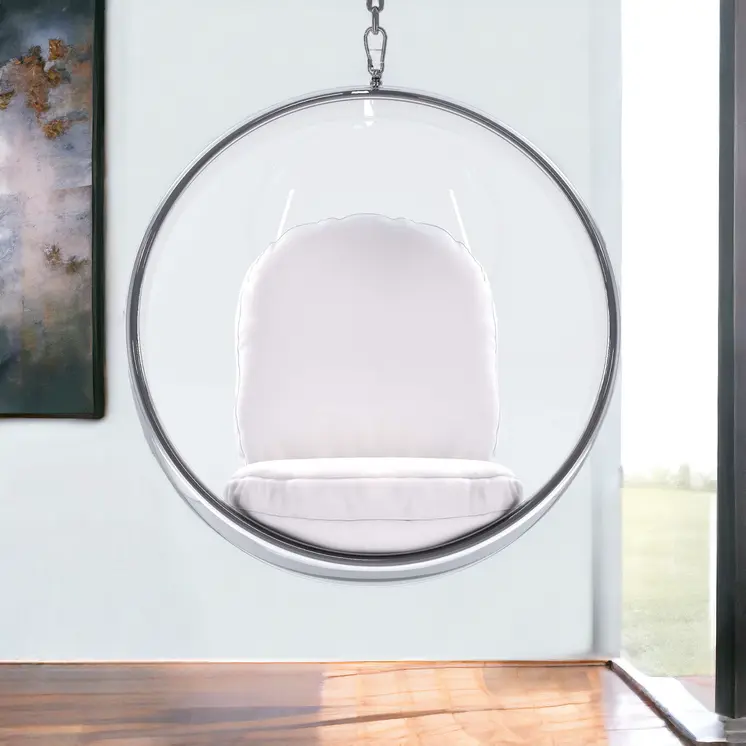 42" White Faux Leather Balloon Chair