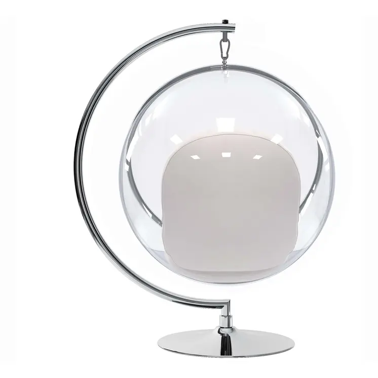 42" White and Silver Faux Leather Balloon Chair