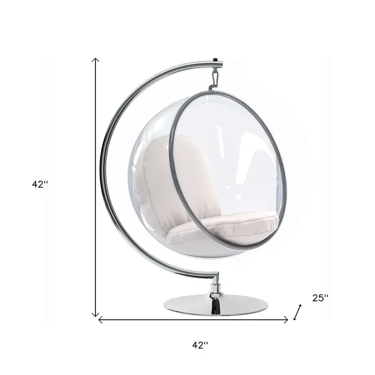 42" White and Silver Faux Leather Balloon Chair