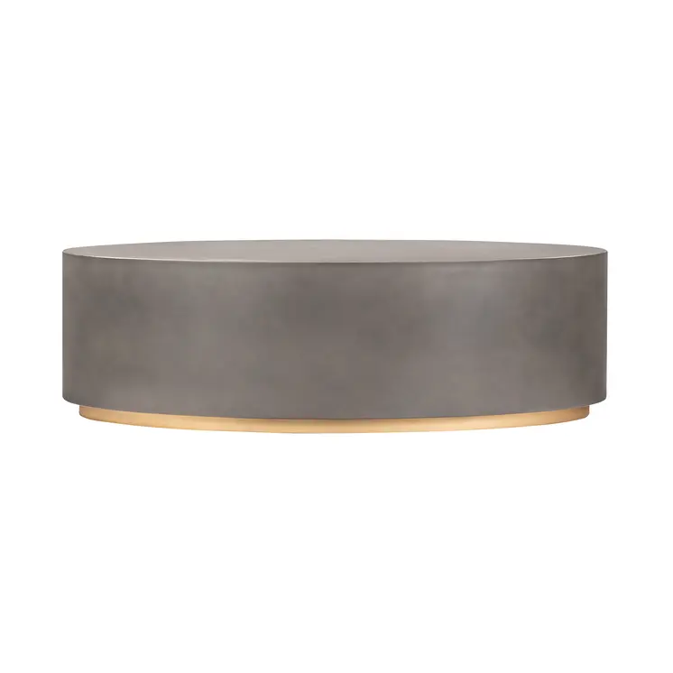 28" Gray And Brass Concrete And Brass Oval Coffee Table