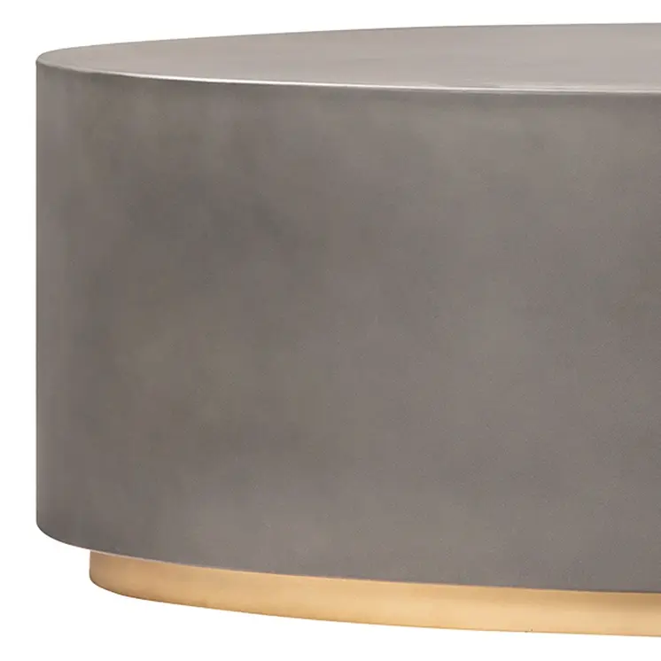 28" Gray And Brass Concrete And Brass Oval Coffee Table