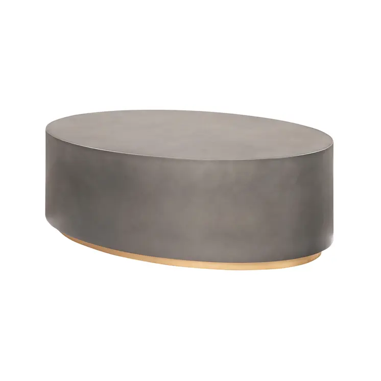 28" Gray And Brass Concrete And Brass Oval Coffee Table