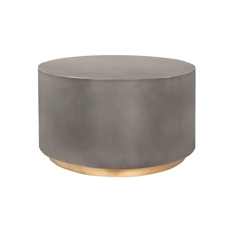 28" Gray And Brass Concrete And Brass Oval Coffee Table