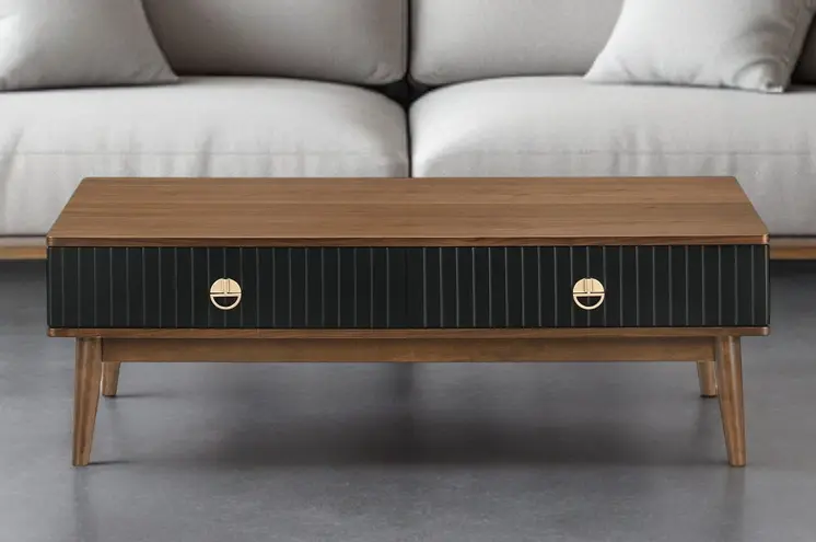 47" Brown And Black Coffee Table With Two Drawers
