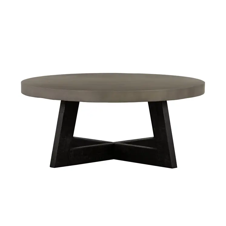 36" Gray And Black Concrete And Solid Wood Round Coffee Table