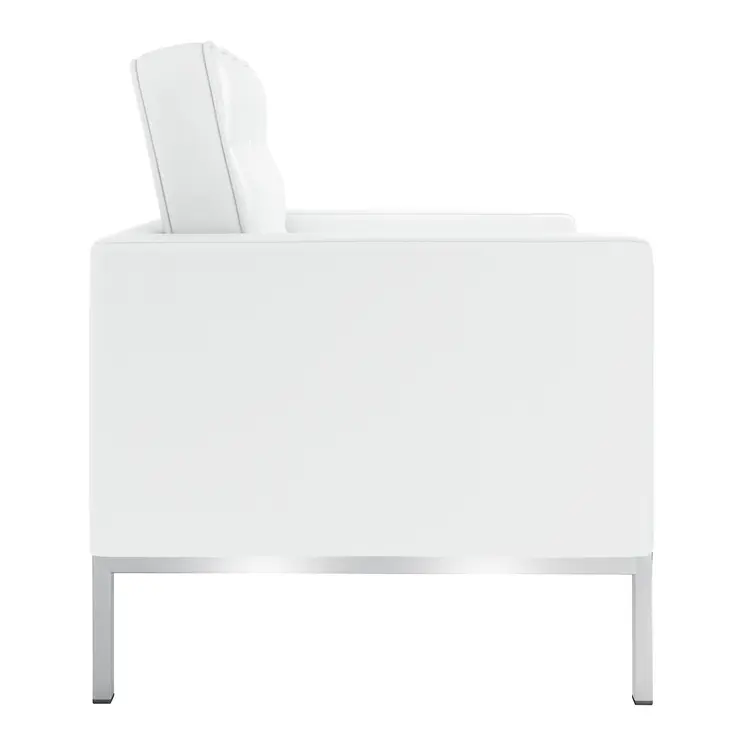 31" White and Silver Italian Leather Tufted Club Chair