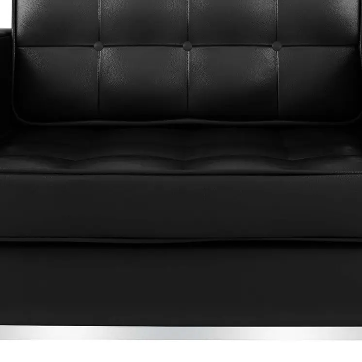 31" Black and Silver Italian Leather Tufted Club Chair