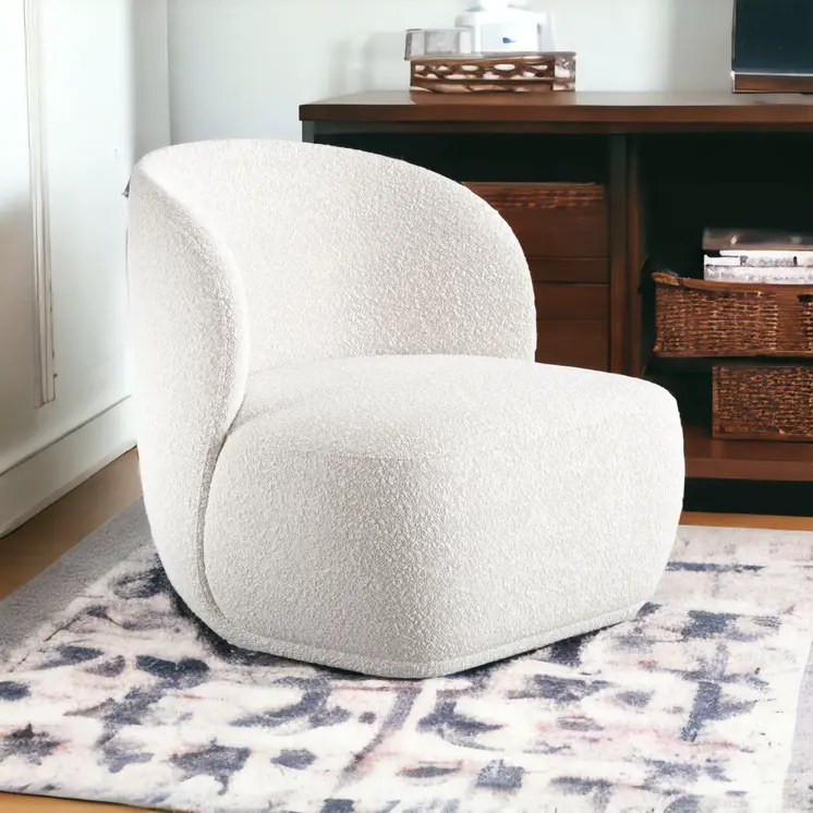 31" White Boucle Wingback Chair