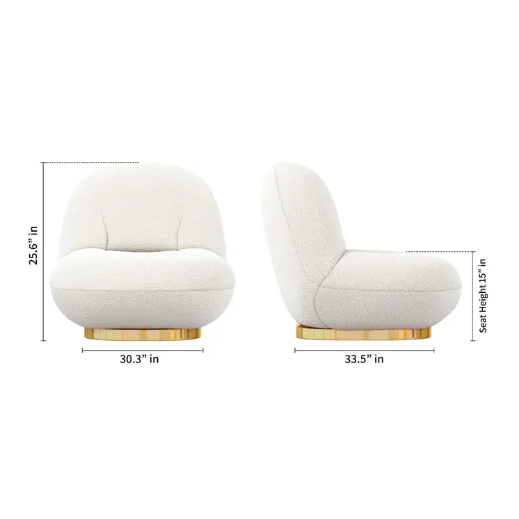 30" White and Gold Boucle Slipper Chair