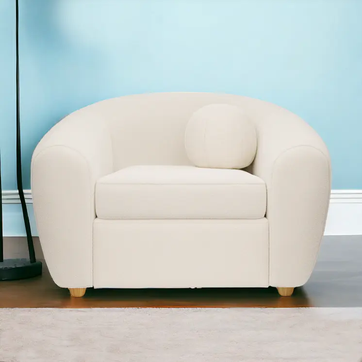 39" White and Natural Boucle Arm Chair