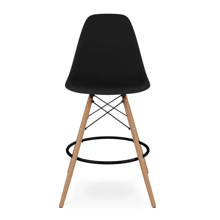28" Black And Brown Heavy Duty Plastic And Solid Wood Counter Height Bar Chair