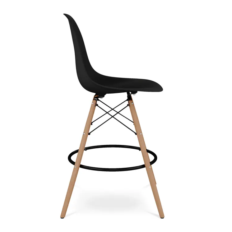 28" Black And Brown Heavy Duty Plastic And Solid Wood Counter Height Bar Chair