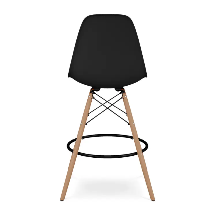 28" Black And Brown Heavy Duty Plastic And Solid Wood Counter Height Bar Chair