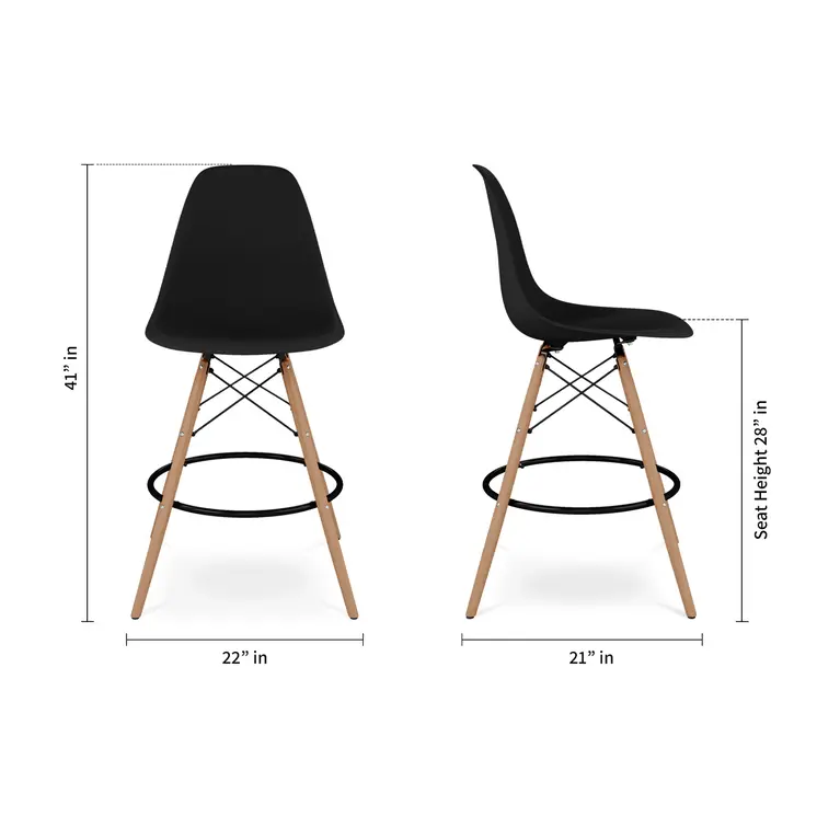 28" Black And Brown Heavy Duty Plastic And Solid Wood Counter Height Bar Chair