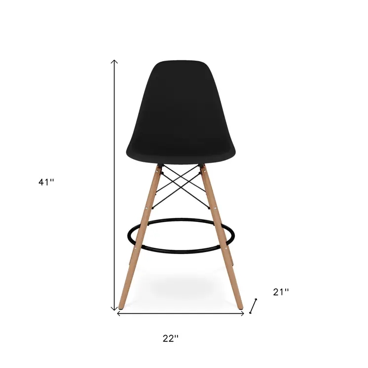 28" Black And Brown Heavy Duty Plastic And Solid Wood Counter Height Bar Chair