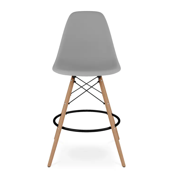 28" Gray And Brown Heavy Duty Plastic And Solid Wood Counter Height Bar Chair