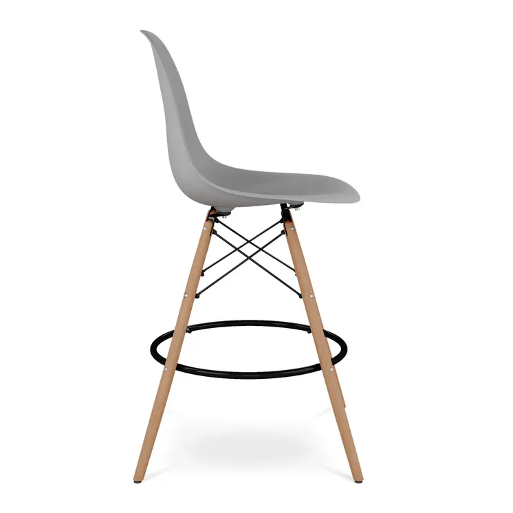 28" Gray And Brown Heavy Duty Plastic And Solid Wood Counter Height Bar Chair