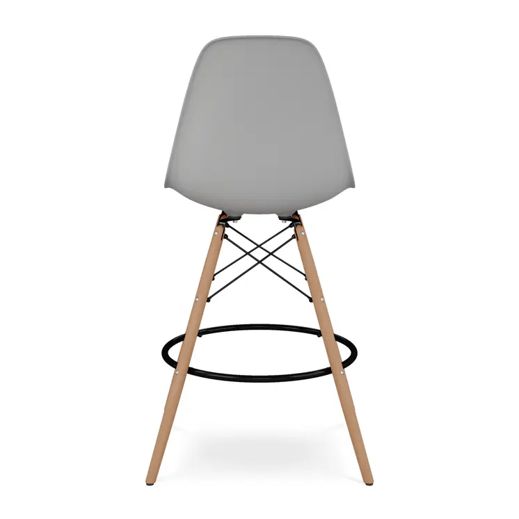28" Gray And Brown Heavy Duty Plastic And Solid Wood Counter Height Bar Chair