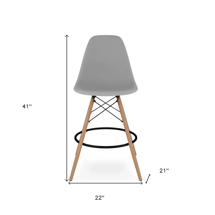 28" Gray And Brown Heavy Duty Plastic And Solid Wood Counter Height Bar Chair