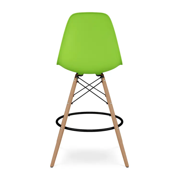 28" Green And Brown Heavy Duty Plastic And Solid Wood Counter Height Bar Chair
