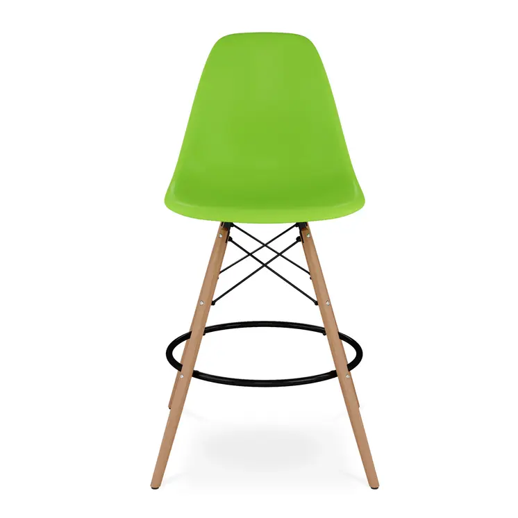 28" Green And Brown Heavy Duty Plastic And Solid Wood Counter Height Bar Chair