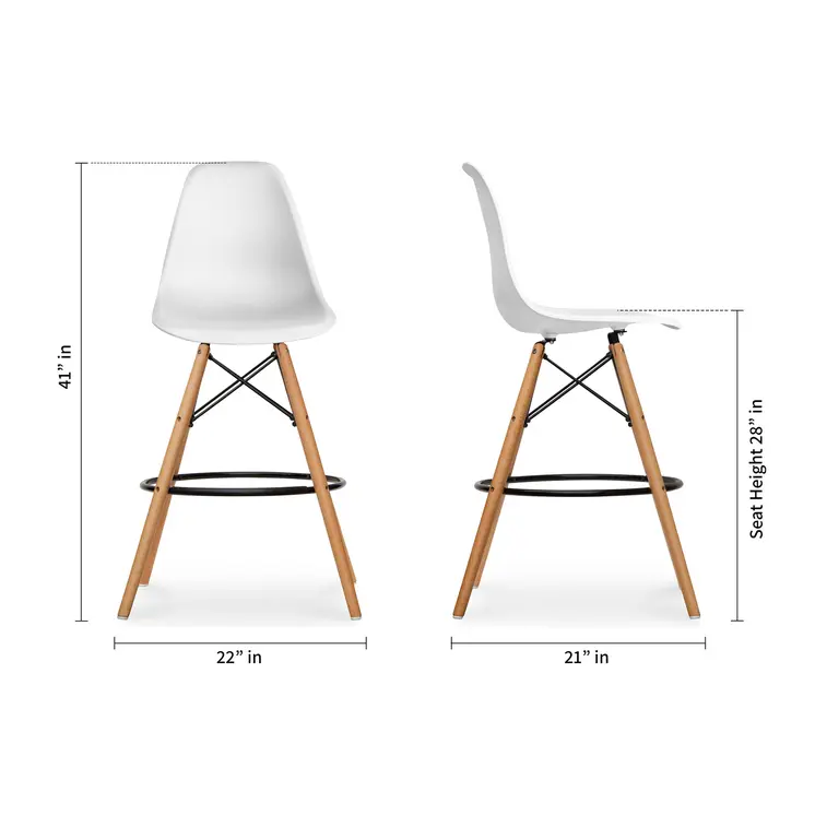 28" White And Brown Heavy Duty Plastic And Solid Wood Counter Height Bar Chair