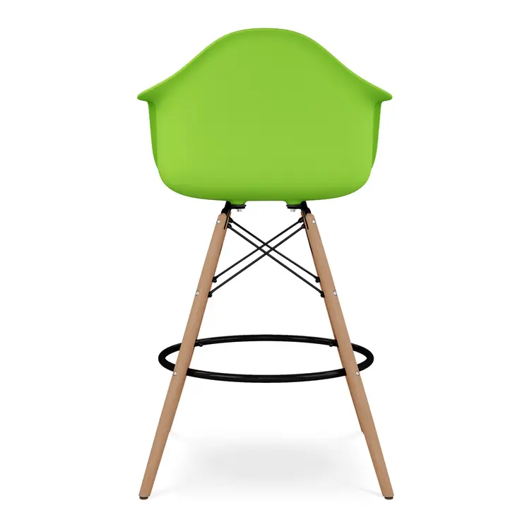 28" Green And Brown Heavy Duty Plastic And Solid Wood Low Back Counter Height Bar Chair