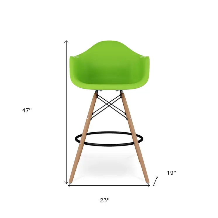 28" Green And Brown Heavy Duty Plastic And Solid Wood Low Back Counter Height Bar Chair