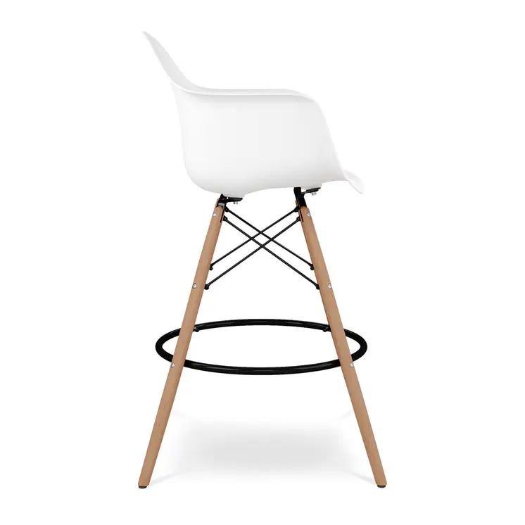 28" White And Brown Heavy Duty Plastic And Solid Wood Low Back Counter Height Bar Chair