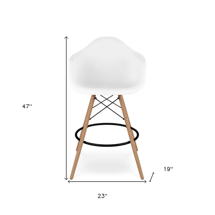 28" White And Brown Heavy Duty Plastic And Solid Wood Low Back Counter Height Bar Chair