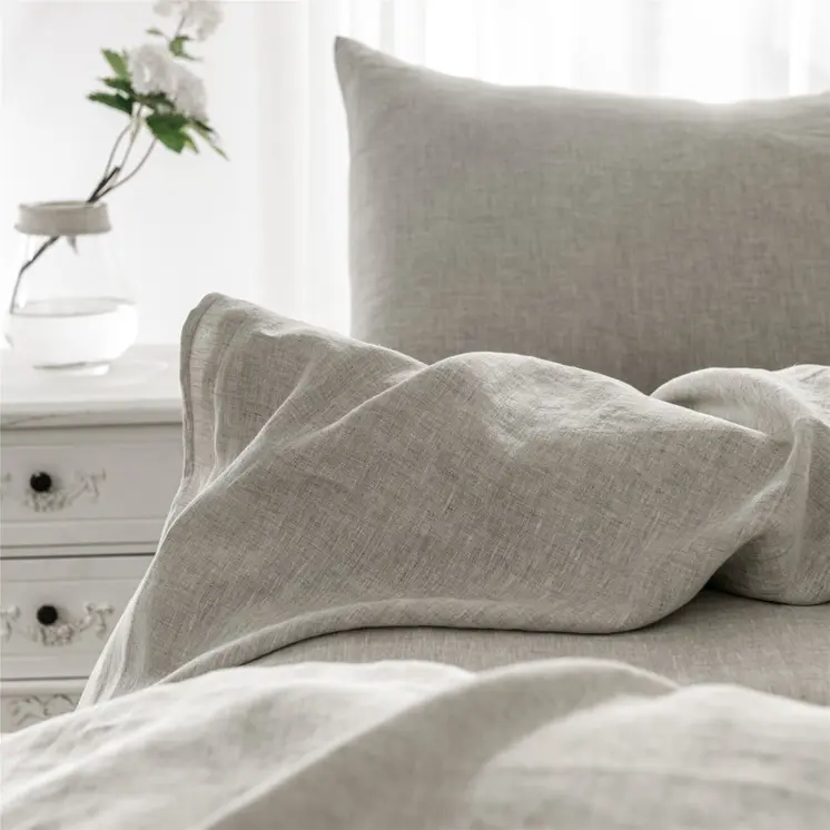 Set of Two Light Gray Linen Pillowcases