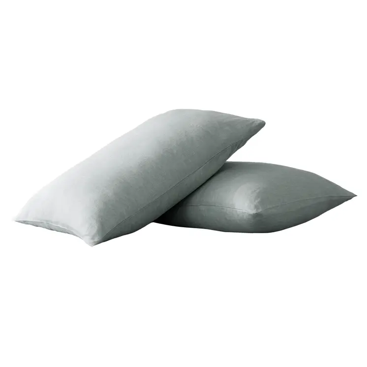 Set of Two Blue Linen Standard Pillowcases