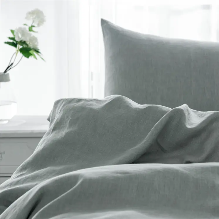 Set of Two Blue Linen Standard Pillowcases
