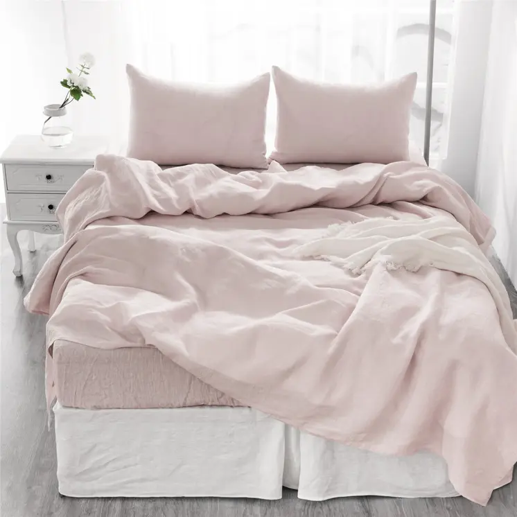 Four Piece Light Pink Linen Sheet Set