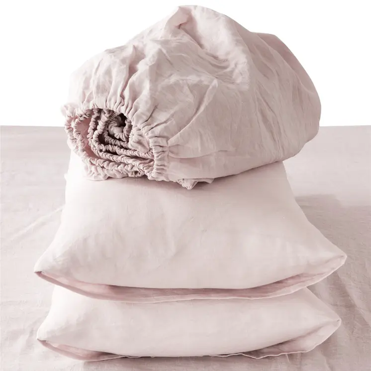 Four Piece Light Pink Linen Sheet Set