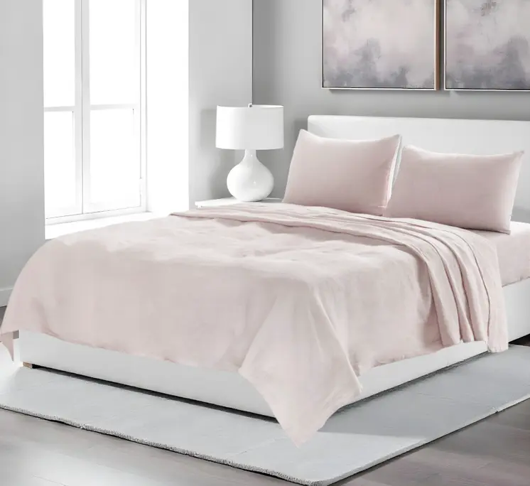 Four Piece Light Pink Linen Sheet Set