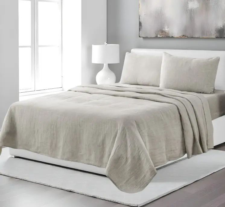 Four Piece Light Gray Linen Sheet Set