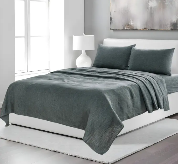 Four Piece Slate Gray Linen Sheet Set