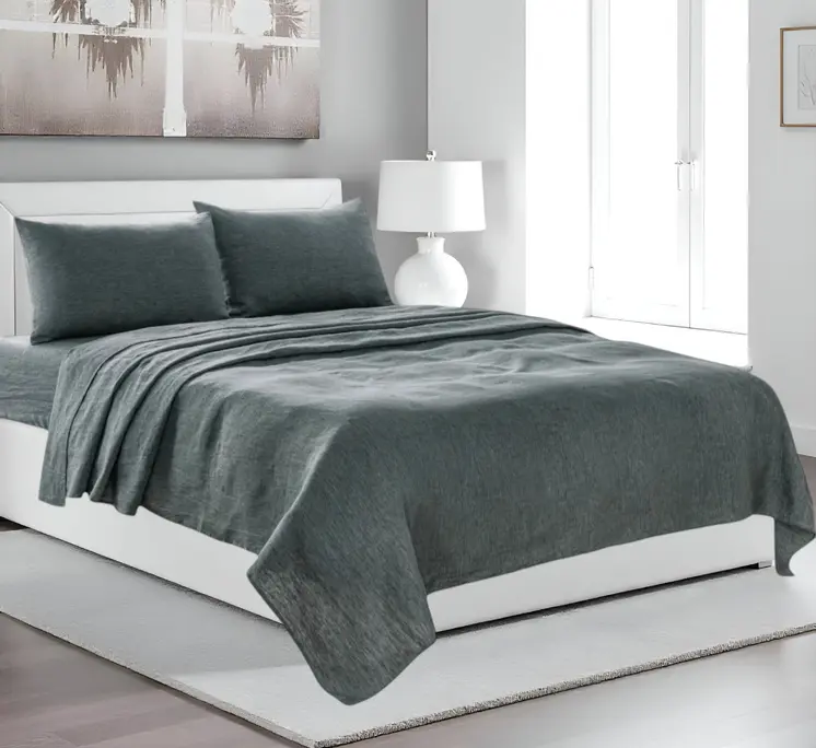 Four Piece Slate Gray Linen Sheet Set