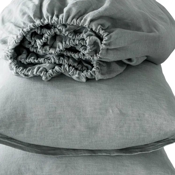 Four Piece Blue Linen Queen Sheet Set