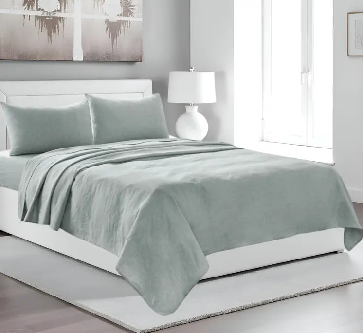 Four Piece Blue Linen Queen Sheet Set
