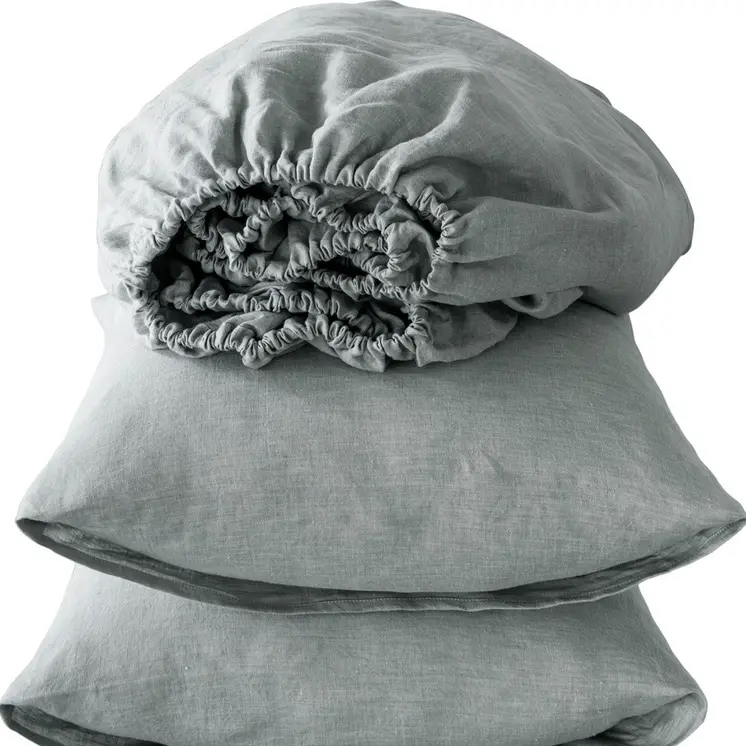 Four Piece Blue Linen Queen Sheet Set