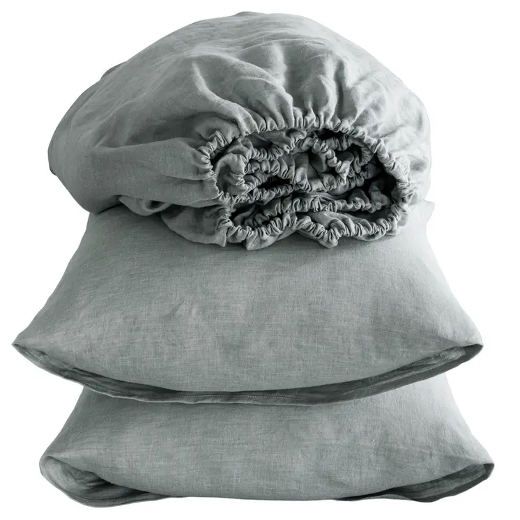 Four Piece Blue Linen King Sheet Set