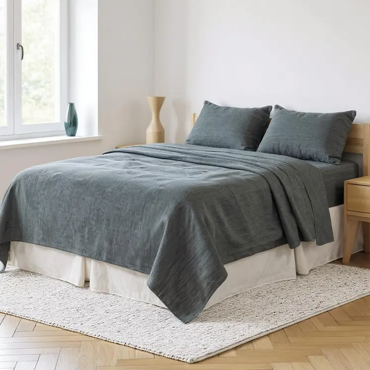 Slate Gray Linen Full Double Flat Sheet