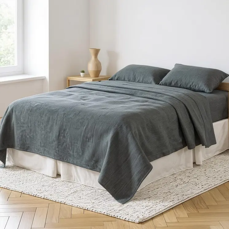 Slate Gray Linen King Flat Sheet