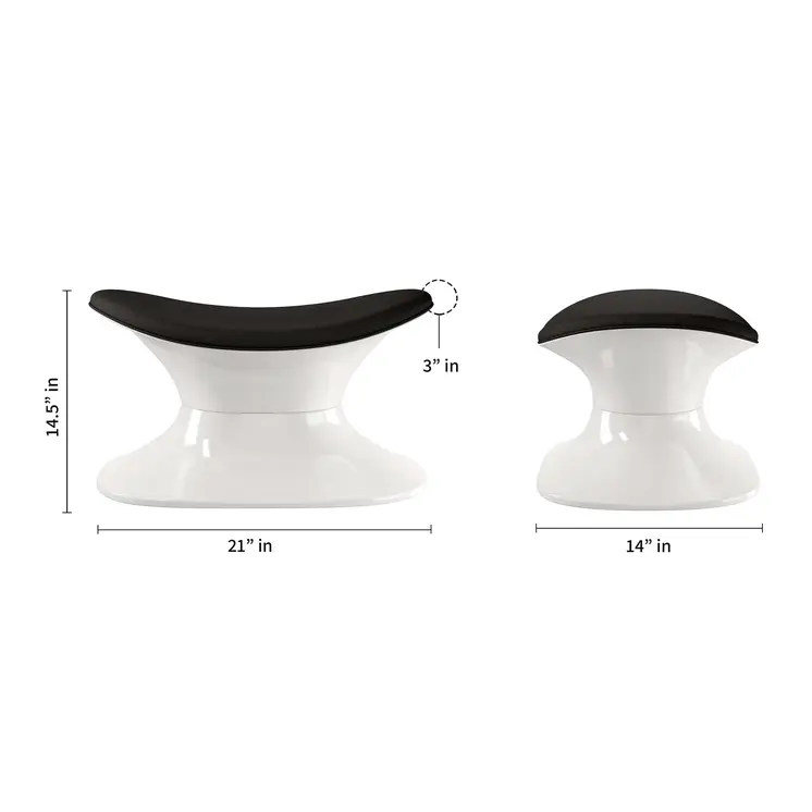 21" Black and White Wool And Fiberglass Contempo Footstool Ottoman