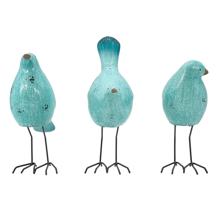 Set of Three Robin Egg Blue Fabric Bird Statue Tabletop Sculpture