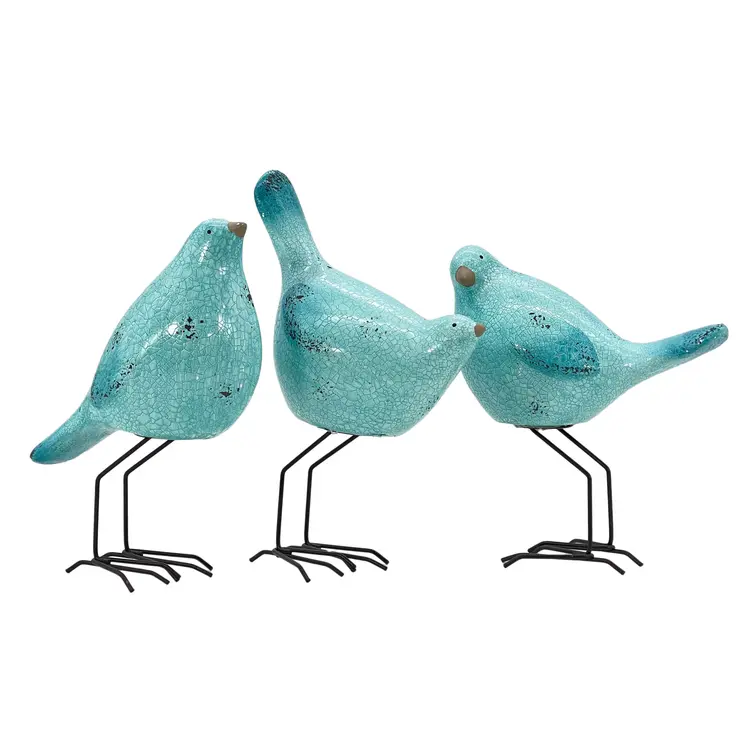 Set of Three Robin Egg Blue Fabric Bird Statue Tabletop Sculpture