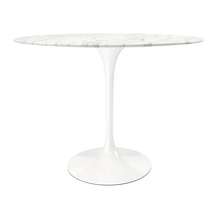 40" White Rounded Stone And Metal Pedestal Base Dining Table